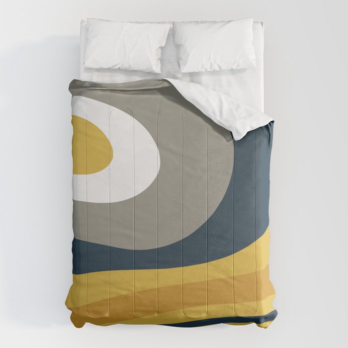 Organic Topography Abstract in Mustard, Navy Blue, Gray, and White  Comforter Gallery Image 6