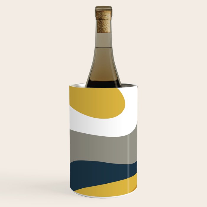 Organic Topography Abstract in Mustard, Navy Blue, Gray, and White  Wine Chiller Gallery Image 2