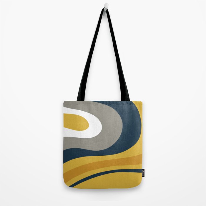 Organic Topography Abstract in Mustard, Navy Blue, Gray, and White  Tote Bag Gallery Image 2