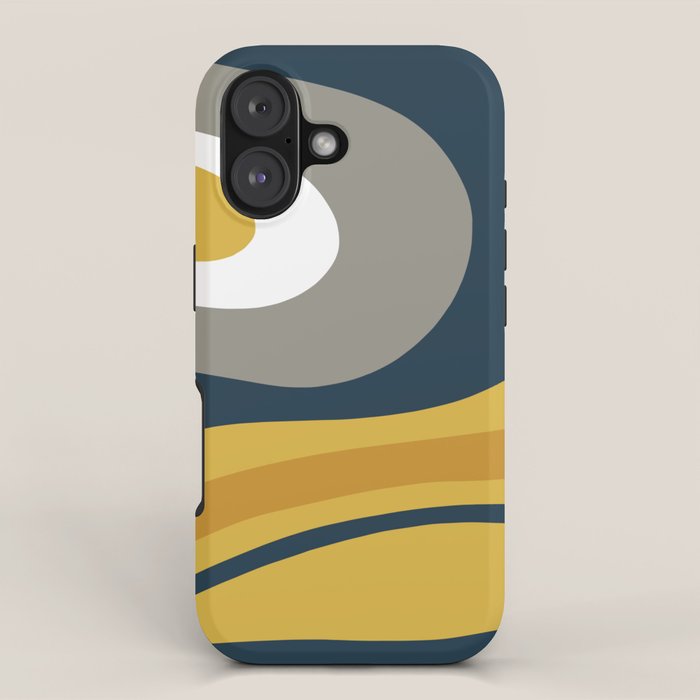 Organic Topography Abstract in Mustard, Navy Blue, Gray, and White  iPhone Case Gallery Image 1