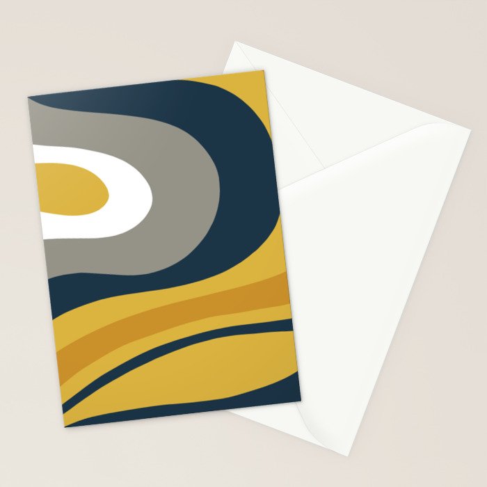 Organic Topography Abstract in Mustard, Navy Blue, Gray, and White  Stationery Card Gallery Image 2