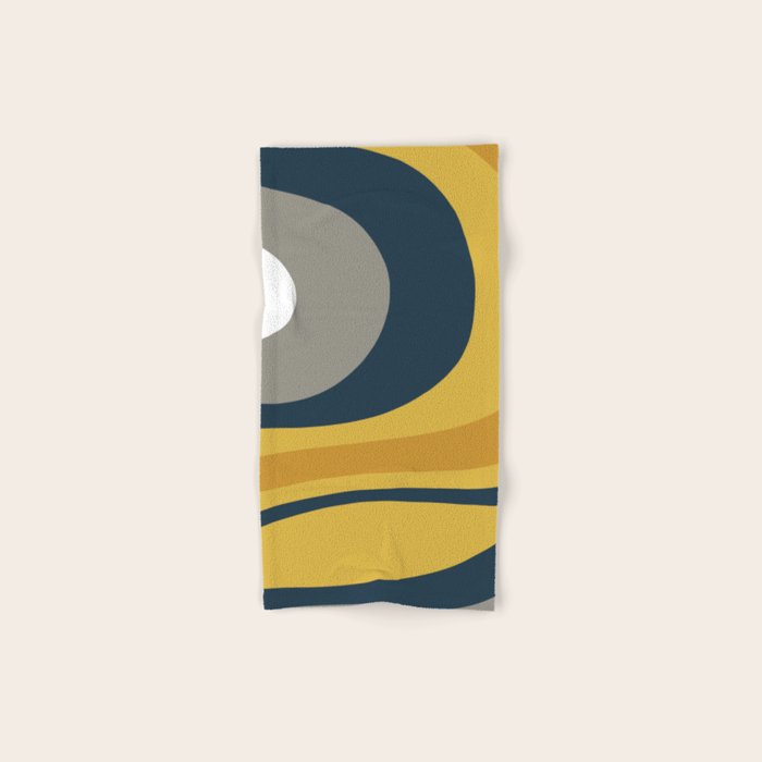 Organic Topography Abstract in Mustard, Navy Blue, Gray, and White  Bath Towel Gallery Image 1