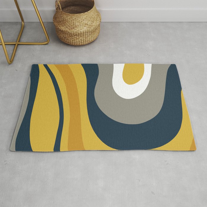 Organic Topography Abstract in Mustard, Navy Blue, Gray, and White  Rug Gallery Image 1