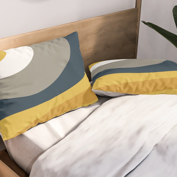 Organic Topography Abstract in Mustard, Navy Blue, Gray, and White  Pillow Sham Gallery Image 2