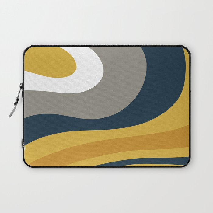 Organic Topography Abstract in Mustard, Navy Blue, Gray, and White  Laptop Sleeve Gallery Image 1