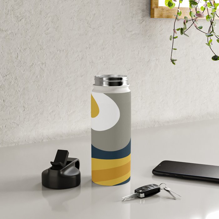 Organic Topography Abstract in Mustard, Navy Blue, Gray, and White  Water Bottle Gallery Image 4