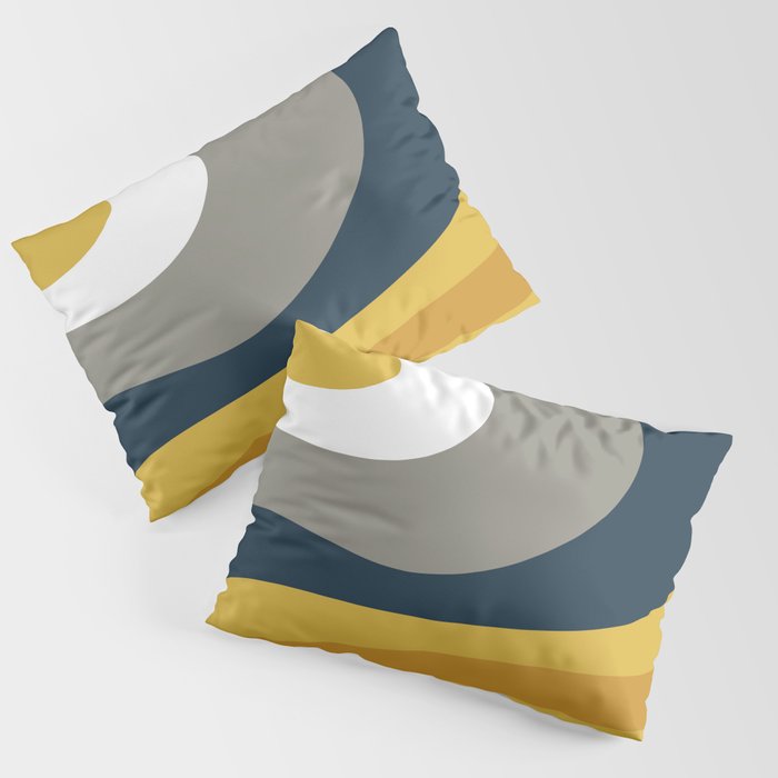 Organic Topography Abstract in Mustard, Navy Blue, Gray, and White  Pillow Sham Gallery Image 1