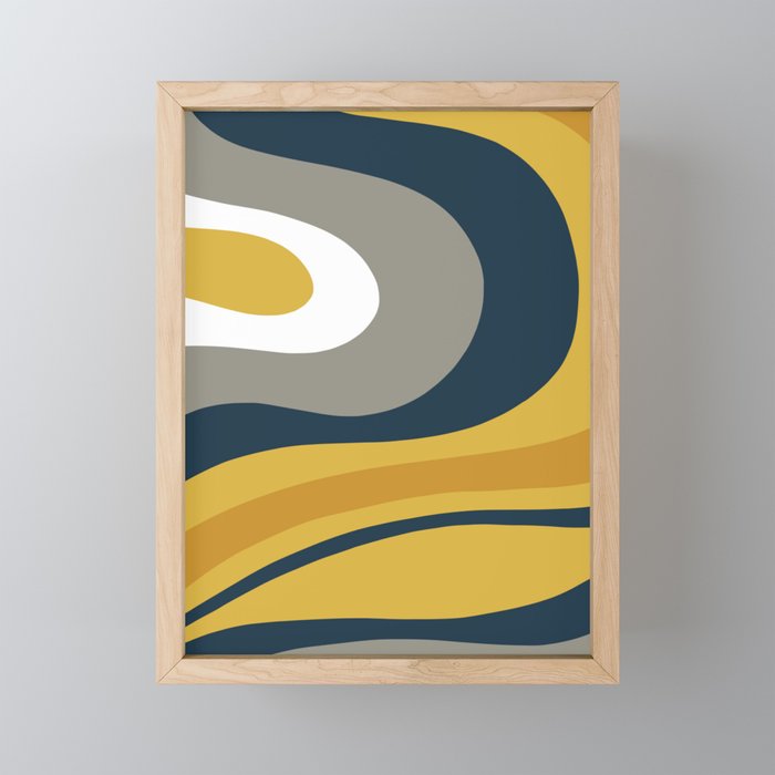 Organic Topography Abstract in Mustard, Navy Blue, Gray, and White  Mini Art Print Gallery Image 1
