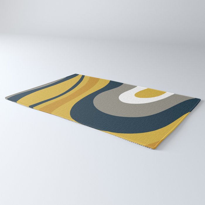 Organic Topography Abstract in Mustard, Navy Blue, Gray, and White  Rug Gallery Image 3