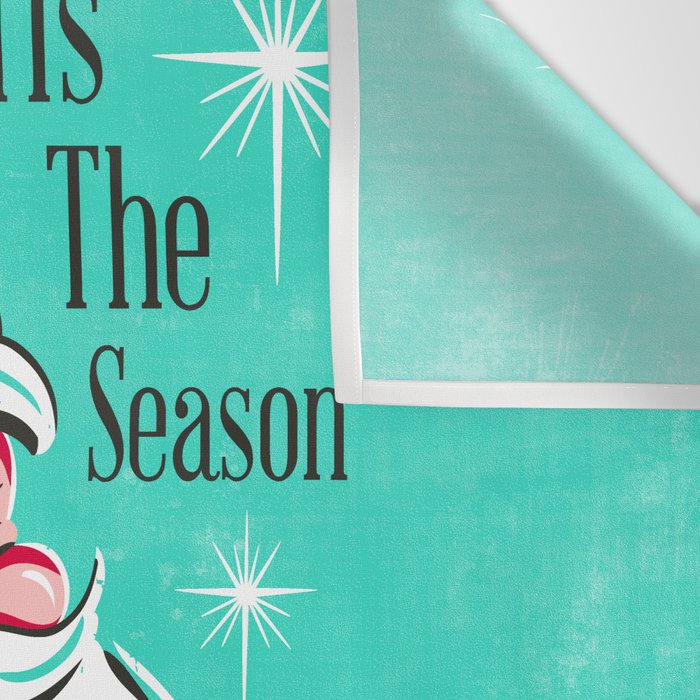 'Tis The Season - Retro Santa Aqua Colorful Wall Tapestry Gallery Image 3