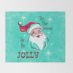 'Tis The Season - Retro Santa Aqua Colorful Throw Blanket Gallery Image 2