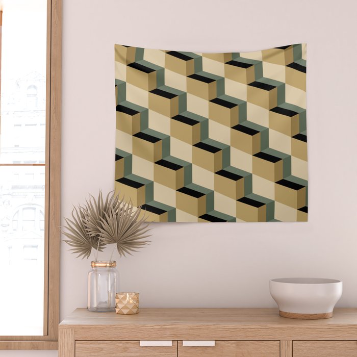 Cuboid Geometric Abstract Shapes Pattern XII Wall Tapestry Gallery Image 2
