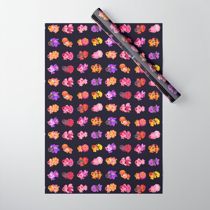 Flower goldfish - dark Wrapping Paper Gallery Image 1