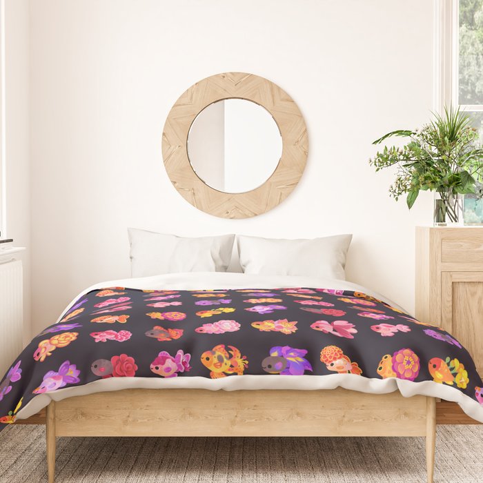 Flower goldfish - dark Duvet Cover Gallery Image 3