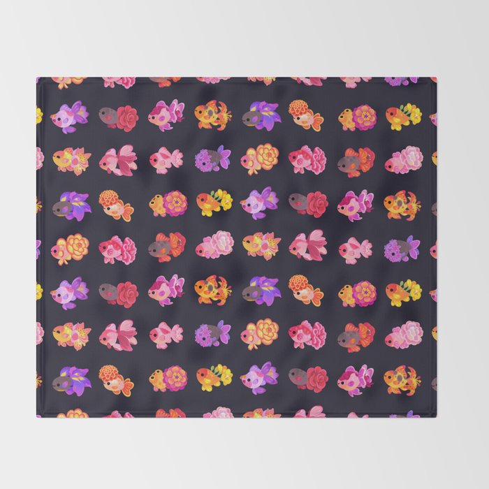 Flower goldfish - dark Throw Blanket Gallery Image 2