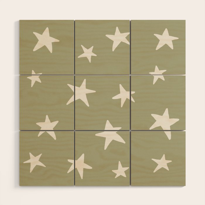Stars Sage Green Wood Wall Art Gallery Image 1