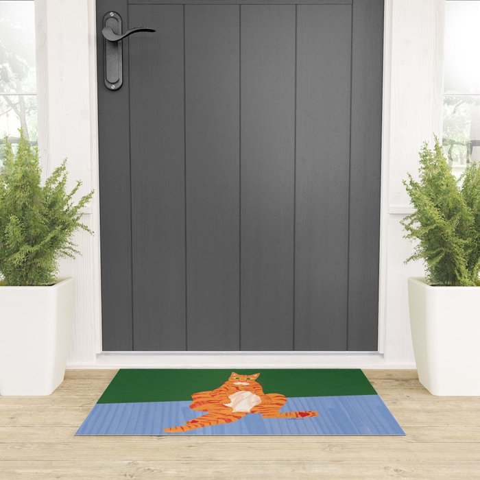 Chill Cat in Orange & Green Welcome Mat Gallery Image 3