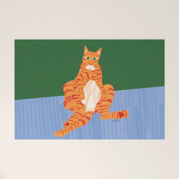 Chill Cat in Orange & Green Welcome Mat Gallery Image 1
