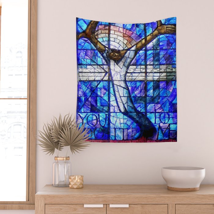 African American Portrait Painting of the Wales window at the 16th Street Baptist by Jeanpaul Ferro Wall Tapestry Gallery Image 2