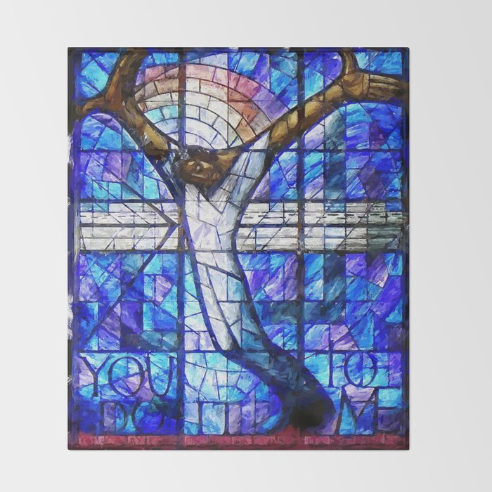 African American Portrait Painting of the Wales window at the 16th Street Baptist by Jeanpaul Ferro Throw Blanket Gallery Image 2
