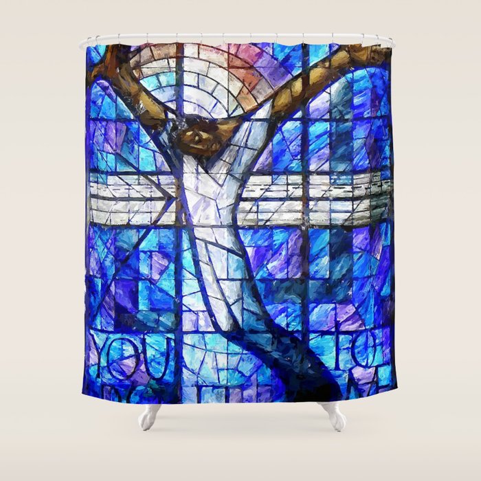 African American Portrait Painting of the Wales window at the 16th Street Baptist by Jeanpaul Ferro Shower Curtain Gallery Image 1