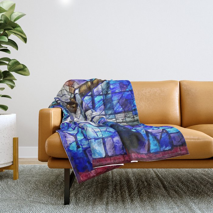 African American Portrait Painting of the Wales window at the 16th Street Baptist by Jeanpaul Ferro Throw Blanket Gallery Image 1