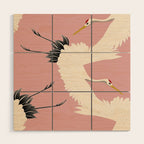 Pink Japanese Cranes Pattern Wood Wall Art Gallery Image 1