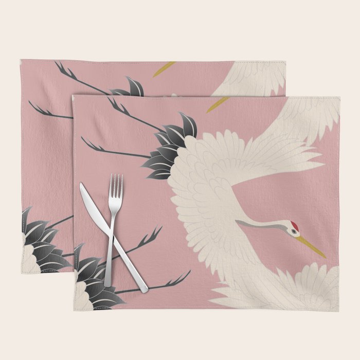 Pink Japanese Cranes Pattern Placemat Gallery Image 1