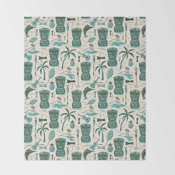 Tropical Tiki - Cream & Aqua Throw Blanket Gallery Image 2