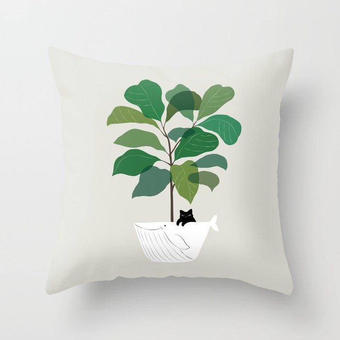 Cat and Plant 73: I got a Whale! Throw Pillow Gallery Image 6