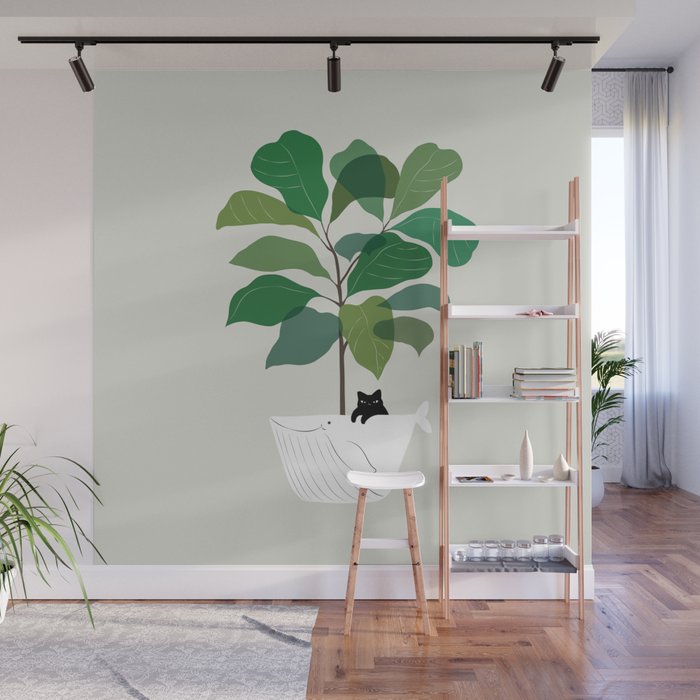 Cat and Plant 73: I got a Whale! Wall Mural Gallery Image 1