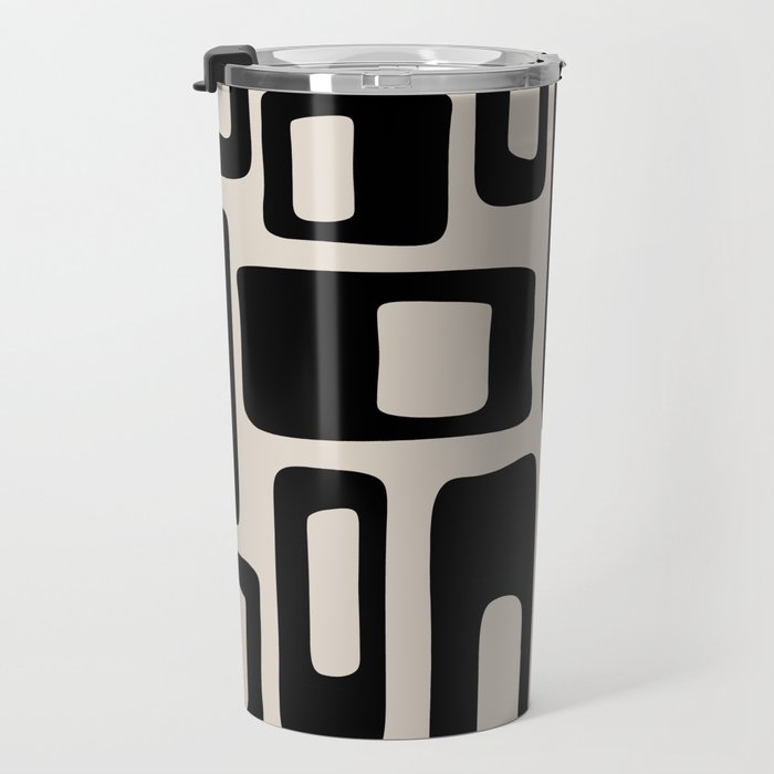 Retro Mid Century Modern Abstract Pattern 735 Black and Linen White Travel Mug Gallery Image 3