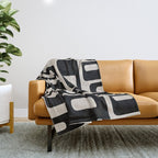 Retro Mid Century Modern Abstract Pattern 735 Black and Linen White Throw Blanket Gallery Image 1