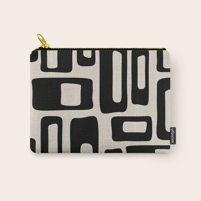 Retro Mid Century Modern Abstract Pattern 735 Black and Linen White Carry All Pouch Gallery Image 1