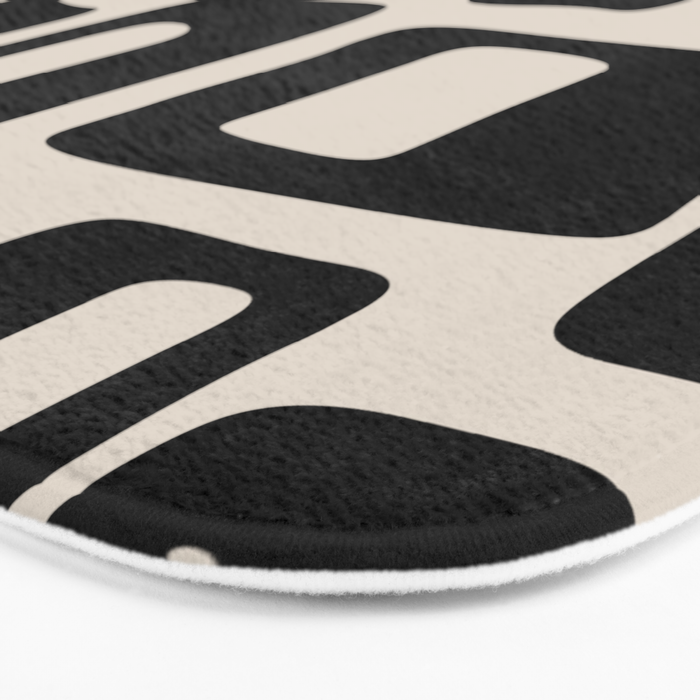 Retro Mid Century Modern Abstract Pattern 735 Black and Linen White Bath Mat Gallery Image 3