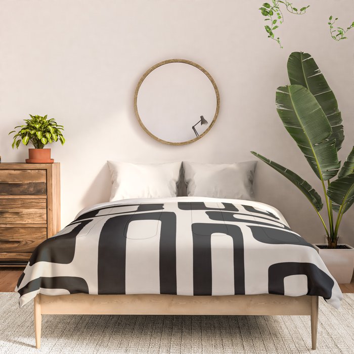 Retro Mid Century Modern Abstract Pattern 735 Black and Linen White Comforter Gallery Image 3