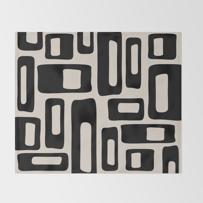 Retro Mid Century Modern Abstract Pattern 735 Black and Linen White Throw Blanket Gallery Image 2