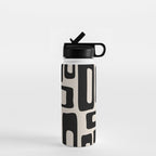 Retro Mid Century Modern Abstract Pattern 735 Black and Linen White Water Bottle Gallery Image 1