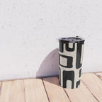 Retro Mid Century Modern Abstract Pattern 735 Black and Linen White Travel Mug Gallery Image 4