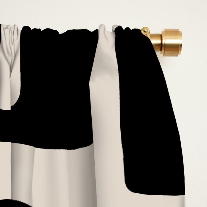 Retro Mid Century Modern Abstract Pattern 735 Black and Linen White Window Curtain Gallery Image 2