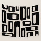 Retro Mid Century Modern Abstract Pattern 735 Black and Linen White Wall Tapestry Gallery Image 4
