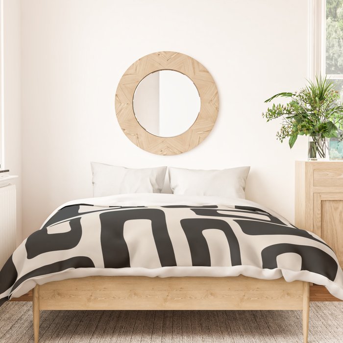 Retro Mid Century Modern Abstract Pattern 735 Black and Linen White Duvet Cover Gallery Image 3