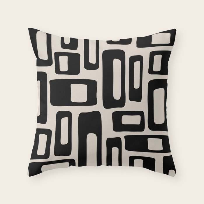 Retro Mid Century Modern Abstract Pattern 735 Black and Linen White Throw Pillow Gallery Image 6