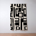 Retro Mid Century Modern Abstract Pattern 735 Black and Linen White Window Curtain Gallery Image 3