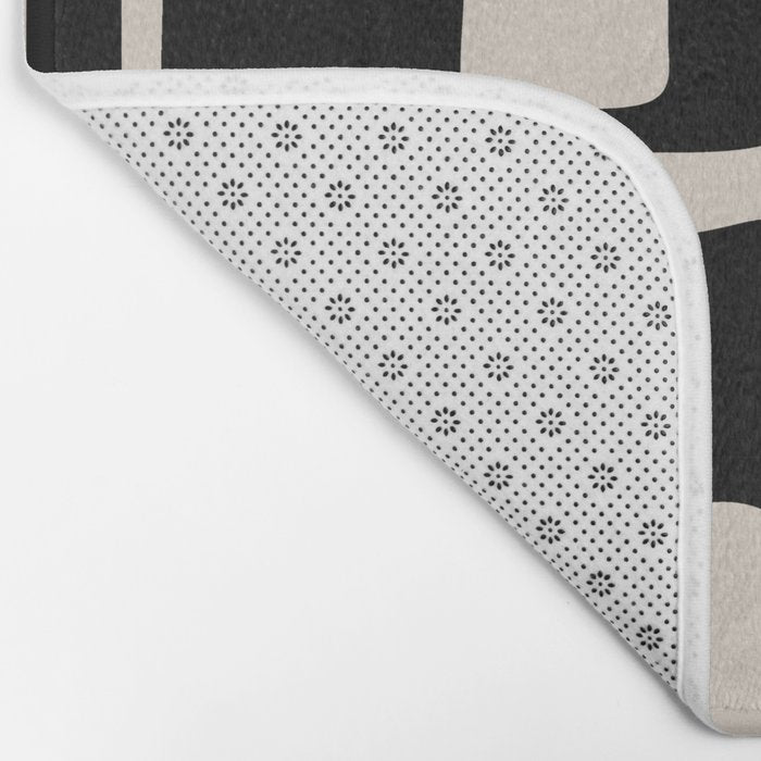 Retro Mid Century Modern Abstract Pattern 735 Black and Linen White Bath Mat Gallery Image 2