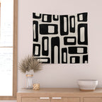 Retro Mid Century Modern Abstract Pattern 735 Black and Linen White Wall Tapestry Gallery Image 2