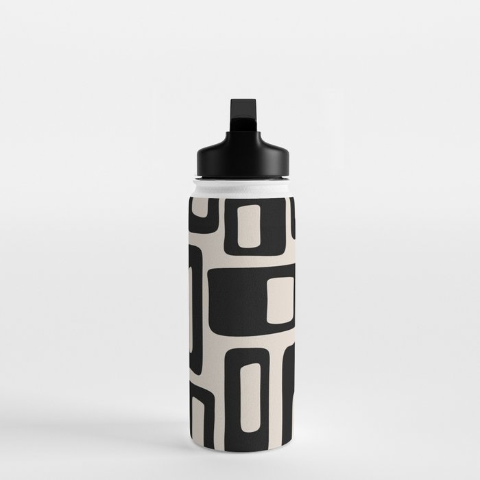Retro Mid Century Modern Abstract Pattern 735 Black and Linen White Water Bottle Gallery Image 3