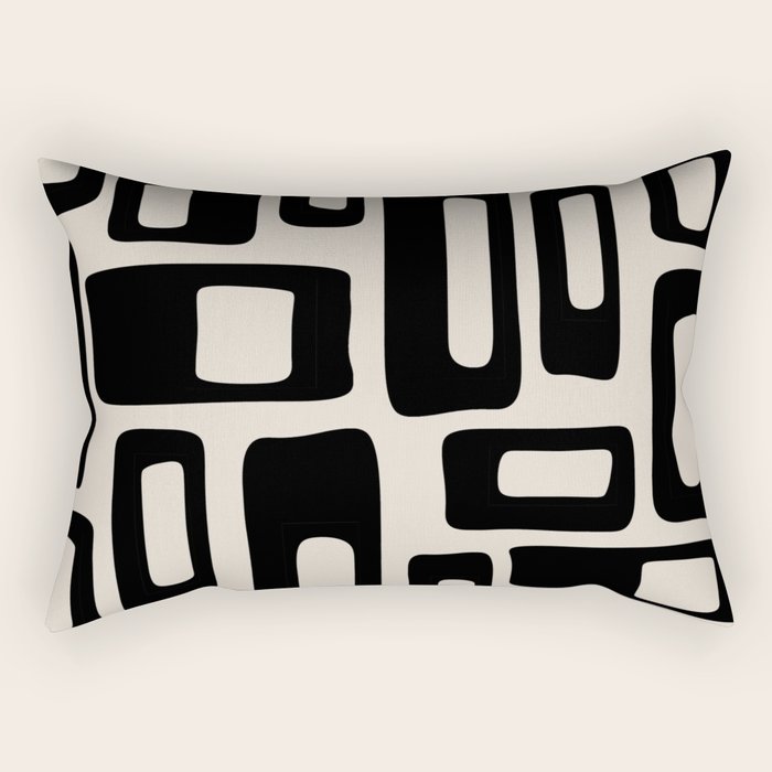Retro Mid Century Modern Abstract Pattern 735 Black and Linen White Rectangular Pillow Gallery Image 2