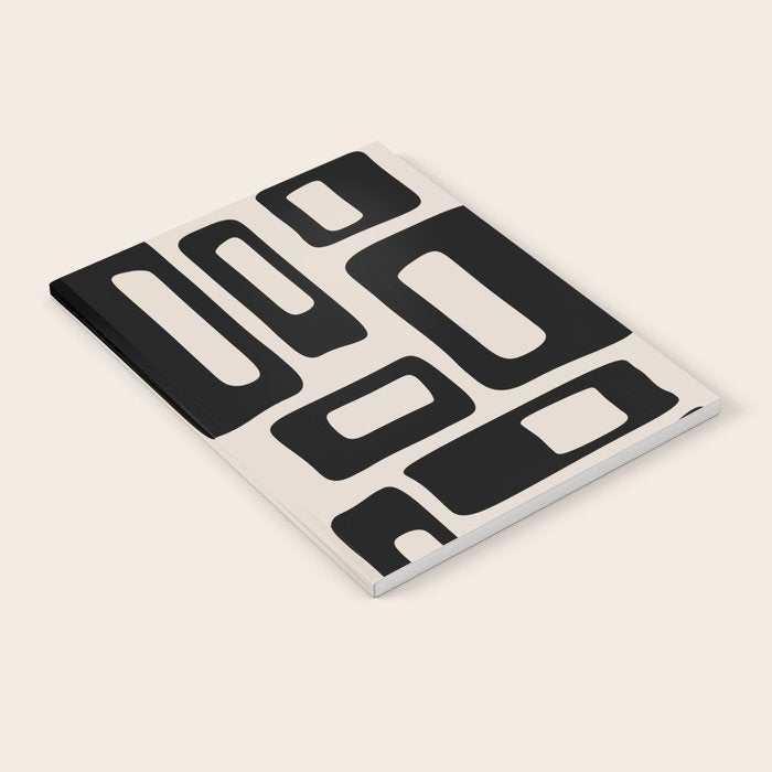 Retro Mid Century Modern Abstract Pattern 735 Black and Linen White Notebook Gallery Image 2