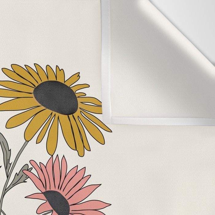 Colorful Thoughts Minimal Line Girl with Sunflowers Wall Tapestry Gallery Image 3